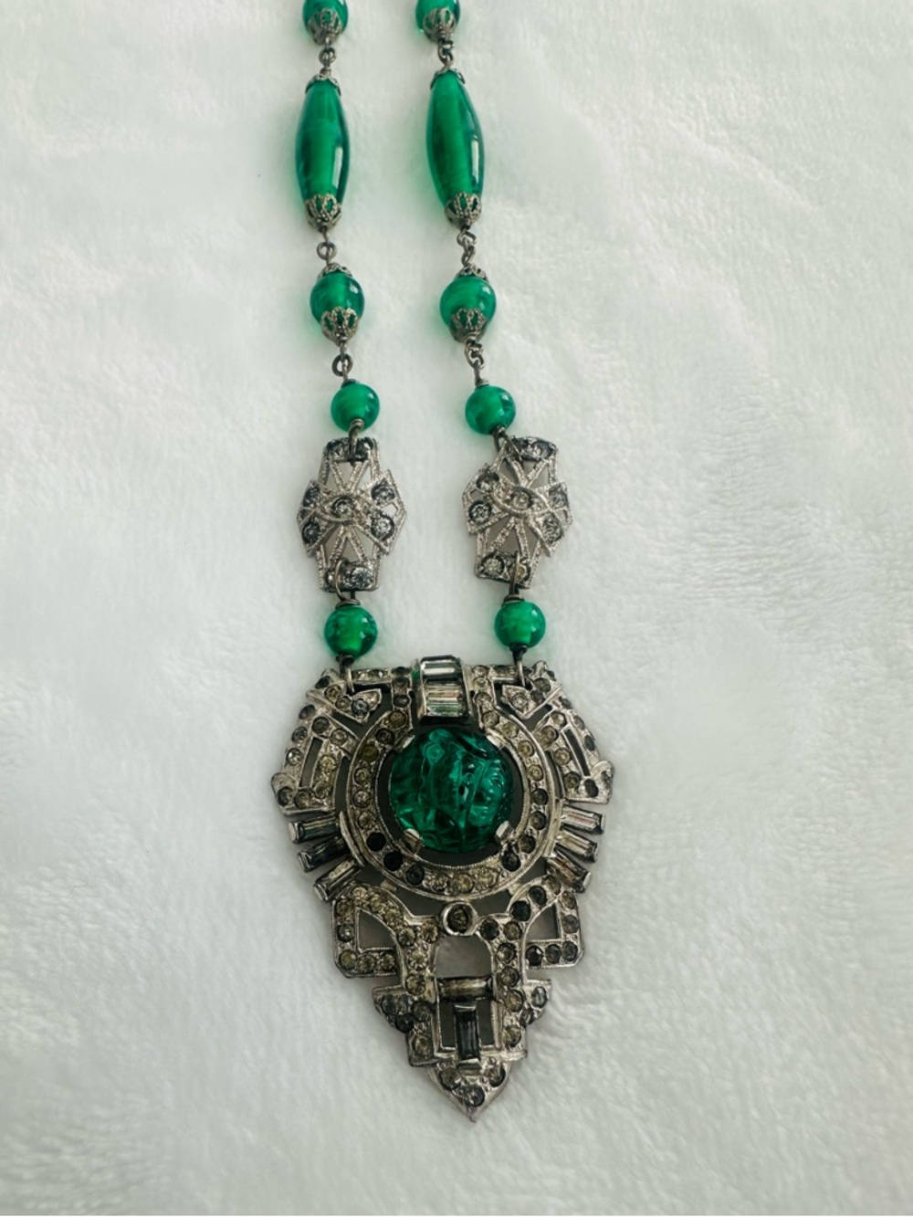 Vintage costume necklace Czech beads, interesting antique  pendant